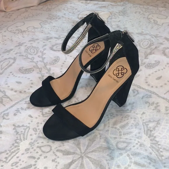 Daisy Fuentes Rainbow Black Rhinestone Block Heels Sz 9 - Picture 2 of 9